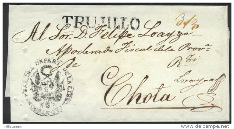 Circa 1840, Official Folded Cover Sent To Lambayeque, With Straightline Black TRUJILLO Mark Perfectly Applied,... - Pérou