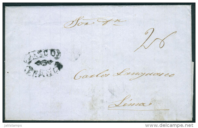 Entire Letter Dated 3/JUN/1854 To Lima, With "PASCO-FRANCA" Mark With Central Decoration, Excellent Quality, Rare! - Peru