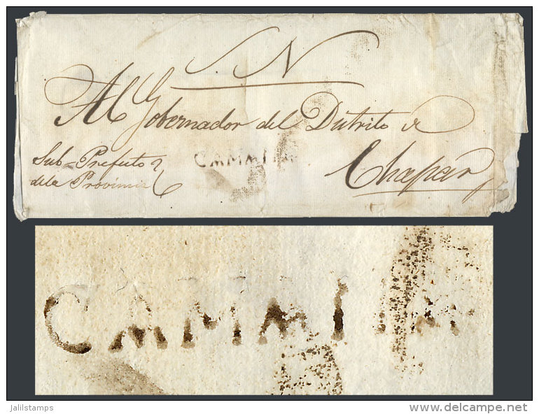 Circa 1840, Official Folded Cover With Straightline Black CAMANA Mark, Rare! - Pérou