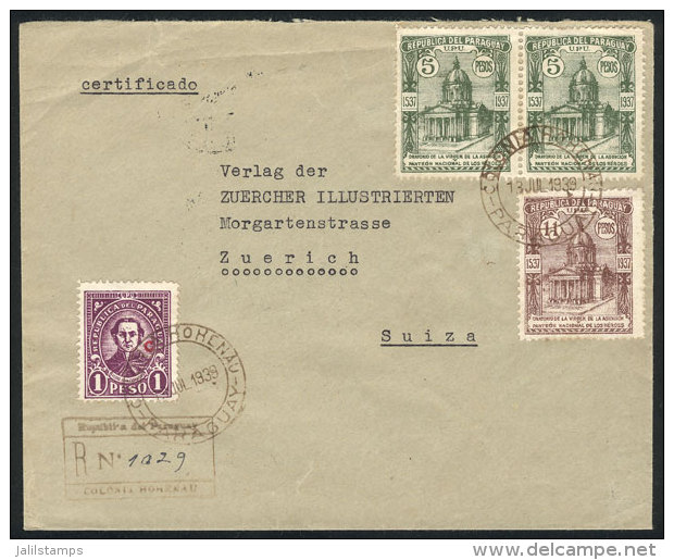 Registered Cover Franked With 22P. And Sent From COLONIA HOHENAU To Switzerland On 13/JUL/1939, Excellent Quality,... - Paraguay