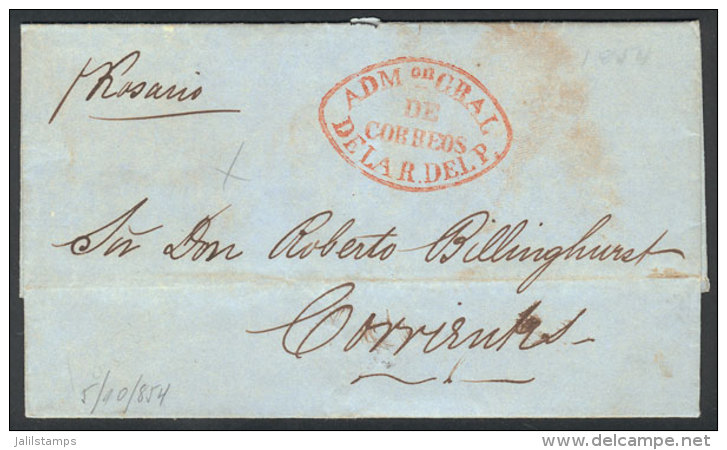 Entire Letter Sent 'via Rosario' From Asunción To Corrientes On 5/OC/1854, With Red Oval Marking: 'ADMON... - Paraguay