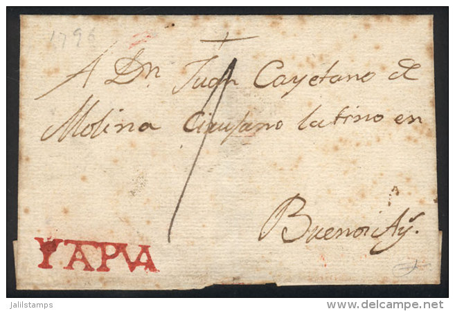 Circa 1800, Undated Folded Cover Sent To Buenos Aires, With The Very Rare YTAPUA Mark In Red Perfectly Applied,... - Paraguay