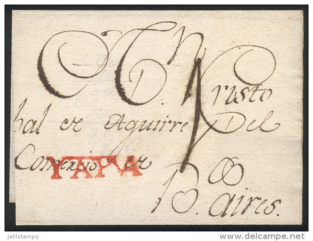 Circa 1800, Undated Folded Cover Sent To Buenos Aires, With The Very Rare YTAPUA Mark In Red Perfectly Applied,... - Paraguay