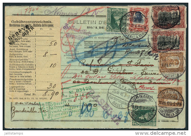 Despatch Note Sent From BANDERILLA To Switzerland On 10/JUL/1914 With Spectacular Postage Of $1.30, With Various... - Mexique