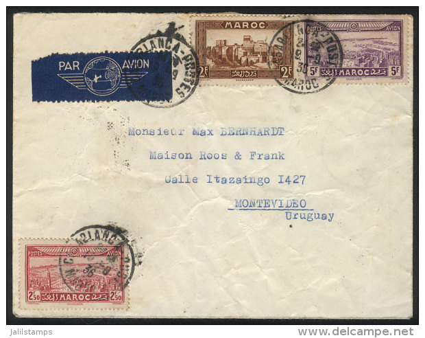 Airmail Cover Sent From Casablanca To Uruguay On 19/SE/1936 Franked With 9.50Fr., Rare Destination! - Sonstige & Ohne Zuordnung