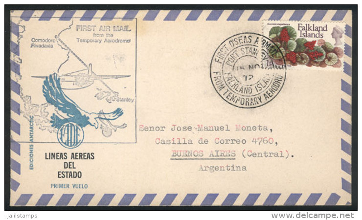 15/NO/1972 LADE First Airmail From The Temporary Aerodrome In Stanley To Comodoro Rivadavia, Excellent Quality! - Falkland