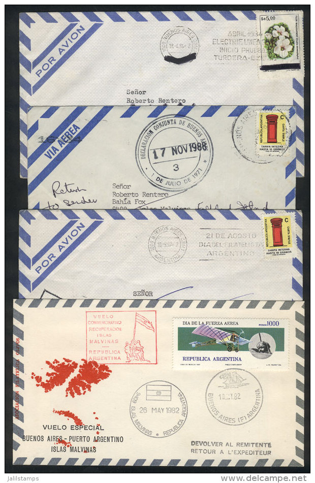 3 Covers Sent From Buenos Aires To Falkland Islands Between 1984 And 1988 And Returned To Sender Crossed Out, With... - Falkland