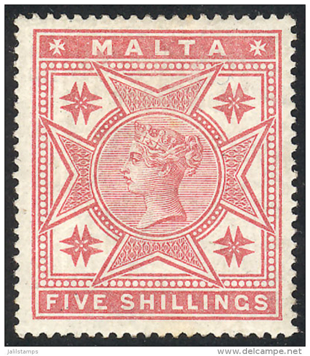 Sc.14, 1886 Queen Victoria And Maltese Crosses 5S. Rose, Mint, Fine Quality, Catalog Value US$125. - Malte