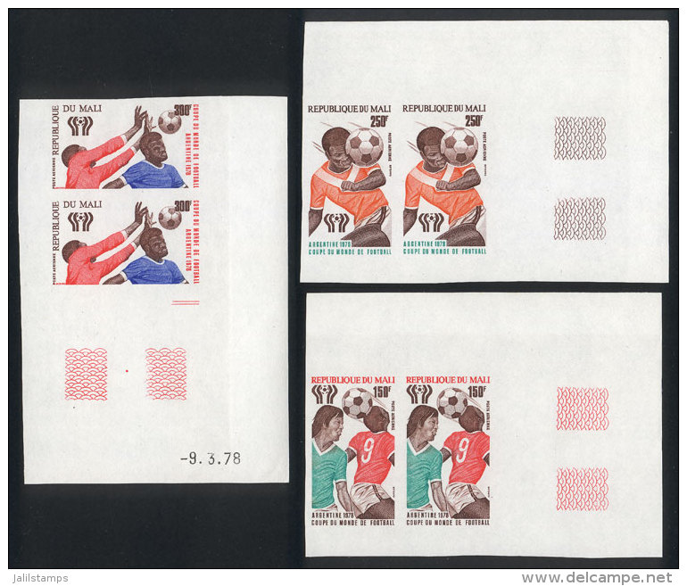 Sc.326/328, 1978 Argentina Football World Cup, Cmpl. Set Of 3 Values In IMPERFORATE PAIRS With Sheet Corner, VF... - Mali (1959-...)