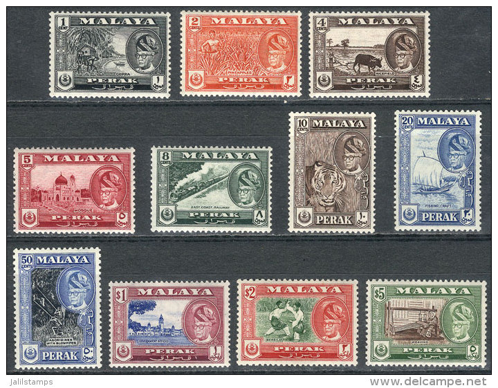 Sc.127/137, 1957/61 Animals, Ships, Trains, Sports And Other Topics, Complete Set Of 11 Values, Mint With Tiny And... - Perak