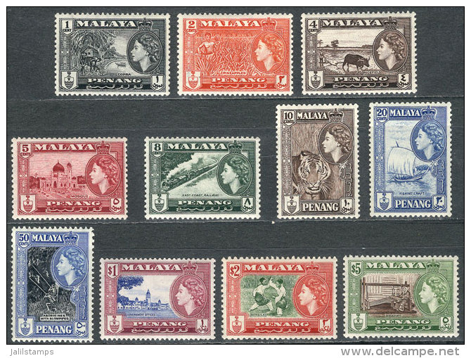 Sc.45/55, 1957 Animals, Ships, Trains, Sports And Other Topics, Complete Set Of 11 Values, Mint With Tiny And... - Penang