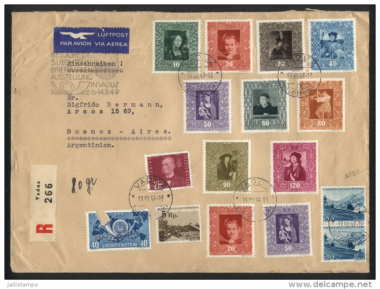 Registered Airmail Cover Sent From Vaduz To Argentina On 17/JUL/1949 With Spectacular Multicolor Postage, Very Nice... - Autres & Non Classés