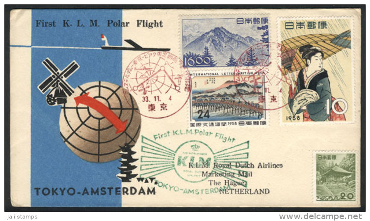 4/NO/1958 Tokyo - Amsterdam, First KLM Flight, VF Quality! - Autres & Non Classés