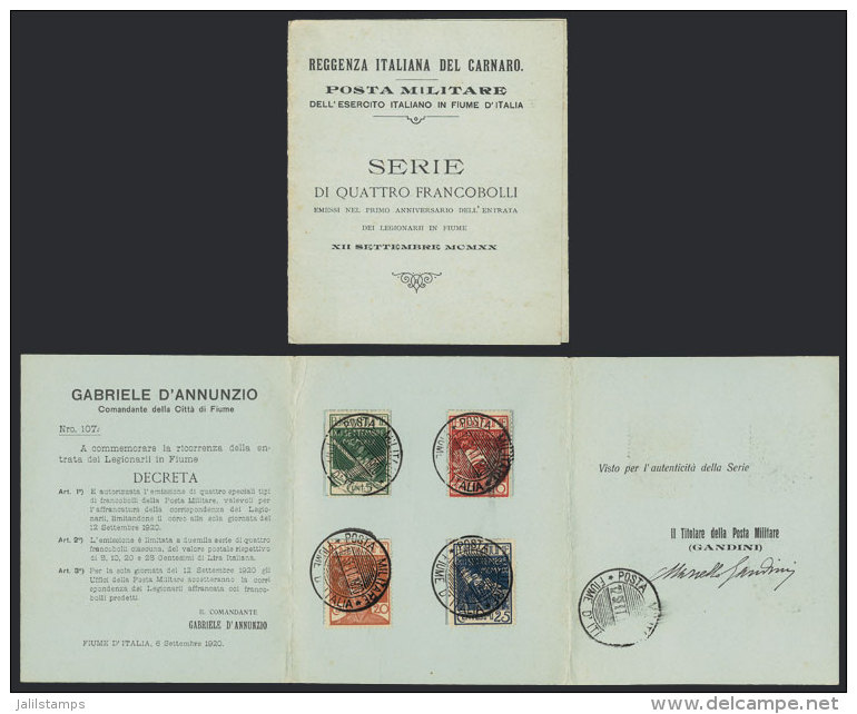 Sc.100/103, 1920 Anniversary Of The Occupation Of Fiume Led By D&acute;Annunzio, Cmpl. Set Of 4 Values On A Special... - Fiume