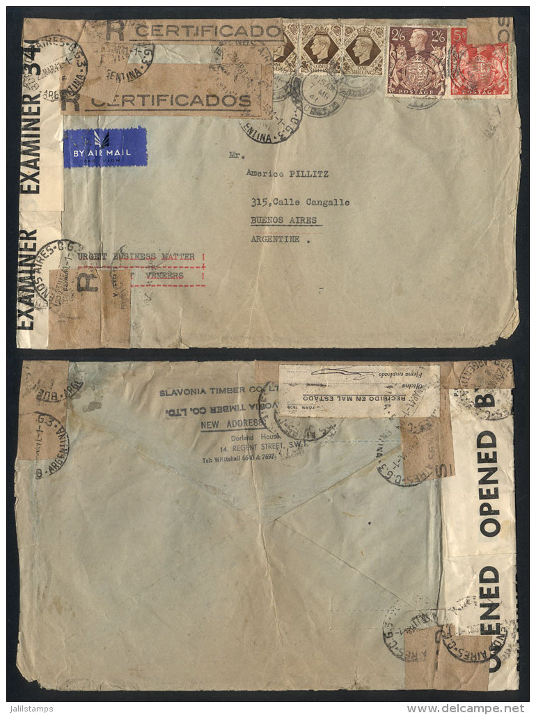 Airmail Cover Sent From London To Argentina On 7/MAR/1941, With British Censor Label And Several OFFICIAL SEALS Of... - Autres & Non Classés