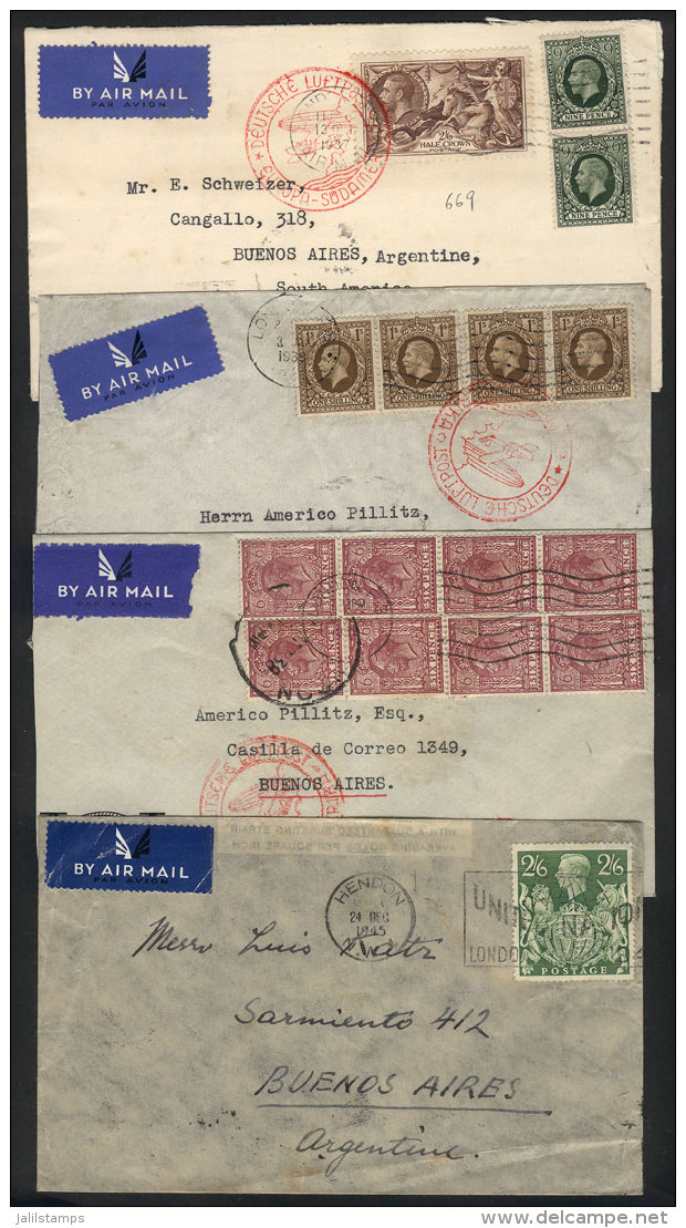 4 Airmail Covers Posted To Argentina Between 1937 And 1945, 3 Via Germany (with Red Marks Of DLH), Nice Postages,... - Sonstige & Ohne Zuordnung