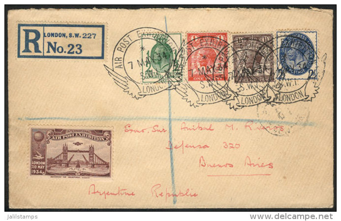 7/MAY/1934 LONDON - ARGENTINA: Registered Cover Franked With 4-color Postage, Special "Air Post Exhibition -... - Sonstige & Ohne Zuordnung