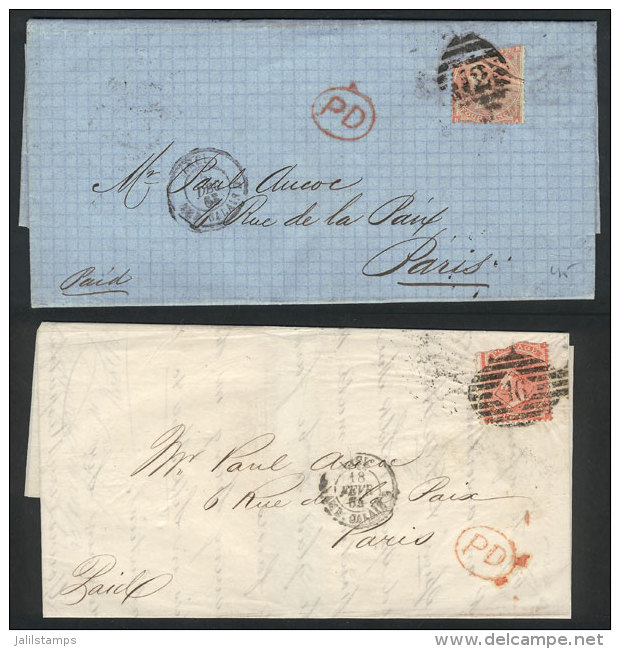 2 Entire Letters Sent To Paris In 1863 And 1864 Franked With 4p. (in Both Cases, The Stamps Are Damaged), Very... - Sonstige & Ohne Zuordnung