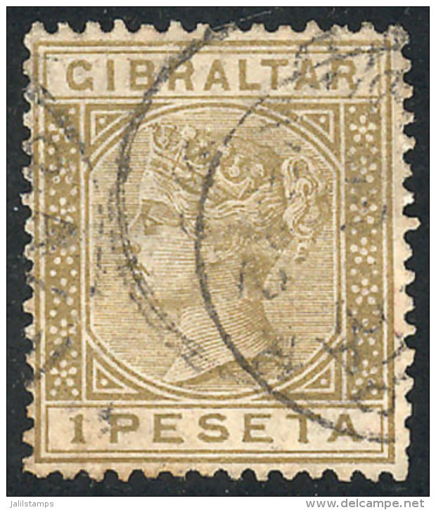 Sc.36, 1889 1Pta. Bistre, Used, VF, Catalog Value US$92+ - Gibraltar