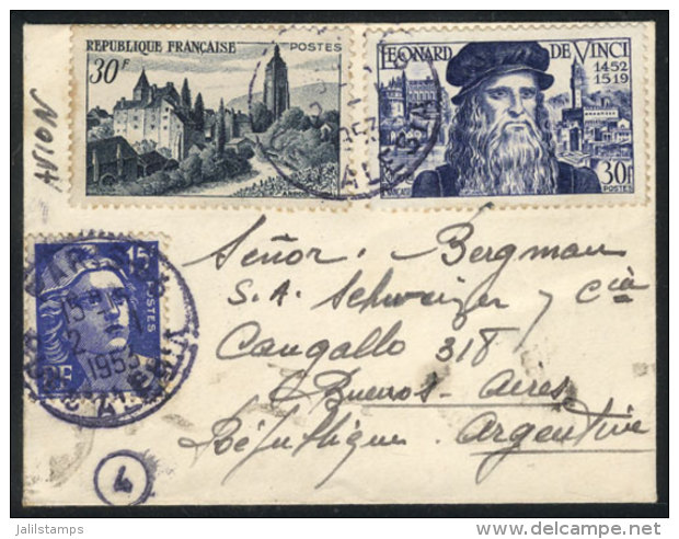 Small Airmail Cover Sent From Paris To Argentina On 2/JA/1953, Franked With 75Fr. Including The Commemorative Stamp... - Autres & Non Classés