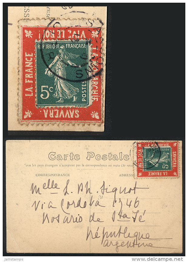 PC Sent To Argentina (circa 1909) Franked With A 5c. Stamp Affixed To An Advertising Label, VF And Rare! - Autres & Non Classés