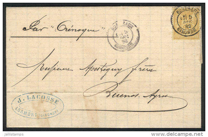 Entire Letter Sent From Lormont To Buenos Aires On 5/DE/1882 By Steamer 'Orenoque', Franked With 25c., VF Quality! - Autres & Non Classés