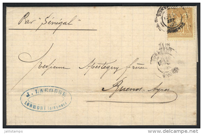 Entire Letter Sent From Lormont To Buenos Aires On 19/SE/1882 By Steamer 'Senegal', Franked With 25c., VF Quality! - Autres & Non Classés