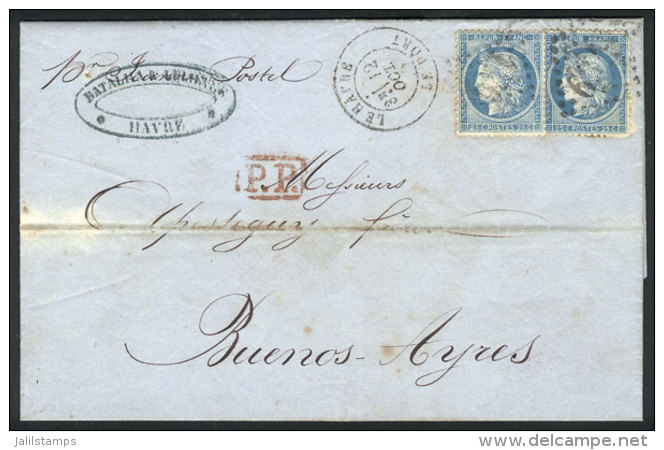 Entire Letter Sent From Havre To Buenos Aires On 11/OC/1871 By Steamer 'Jeanne Postel', Franked With 50c., Very... - Autres & Non Classés