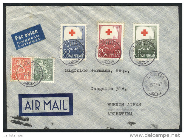 Airmail Cover Franked By Sc.B145/7 (Red Cross), Sent From Lahti To Argentina On 15/DE/1957, Handsome! - Autres & Non Classés