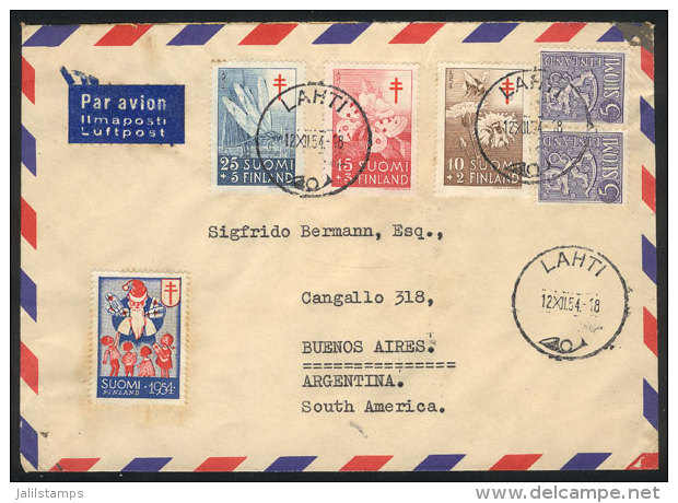 Airmail Cover Franked By Sc.B126/8 (insects) + Other Values, Sent From Lahti To Argentina On 12/DE/1954, Very Nice! - Autres & Non Classés