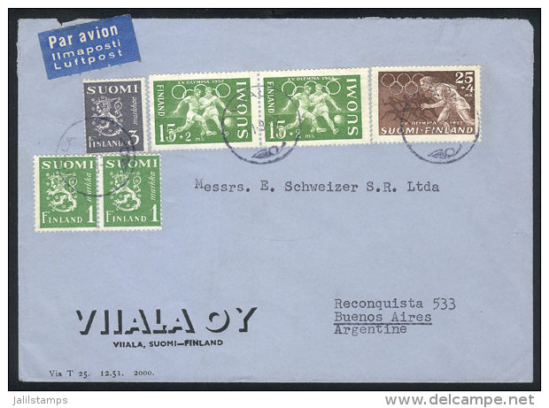 Airmail Cover Sent From Viiala To Argentina On 1/MAR/1952 With Nice Commemorative Postage: FOOTBALL, SPORT, VF... - Andere & Zonder Classificatie
