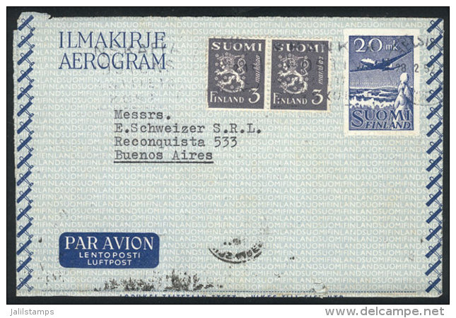 20Mk. Aerogram Uprated With 6Mk., Sent From Helsinki To Argentina On 28/FE/1952, VF Quality! - Sonstige & Ohne Zuordnung