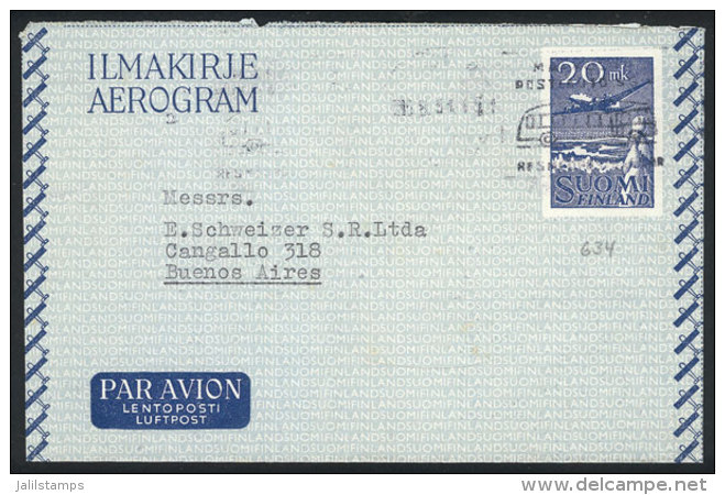 20Mk. Aerogram Sent From Helsingfords To Argentina On 9/AU/1951, VF Quality! - Autres & Non Classés