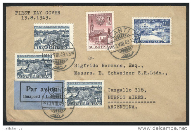 Airmail Cover Franked By Sc.285/287, Sent From Lahti To Argentina On 13/AU/1949 (first Day Of Issue), VF Quality! - Autres & Non Classés