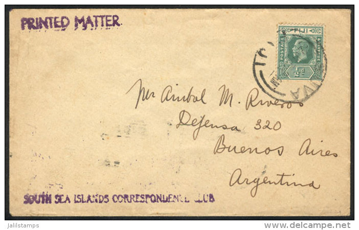 2/JUL/1929 SUVA - Argentina: Cover With Printed Matter, Franked With &frac12;p., With Buenos Aires Arrival... - Fidji (...-1970)