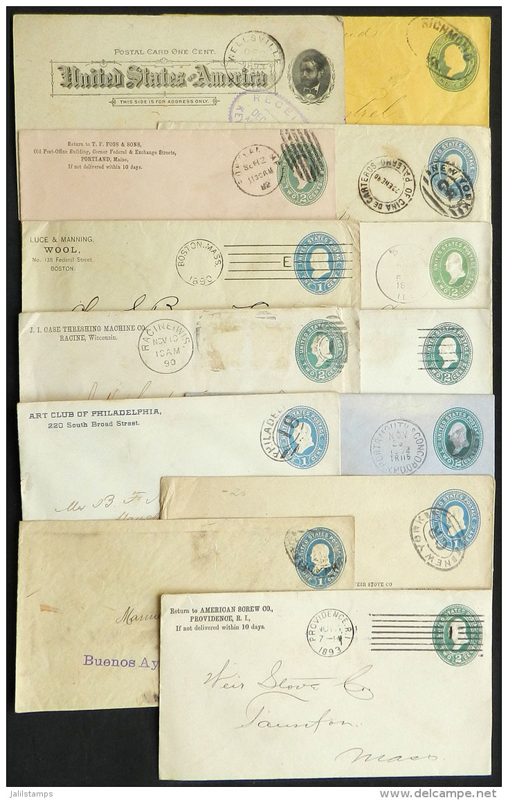 12 Varied Postal Stationeries Posted Between 1881 And 1893, Most To Argentina, Interesting Cancels! - Marcophilie