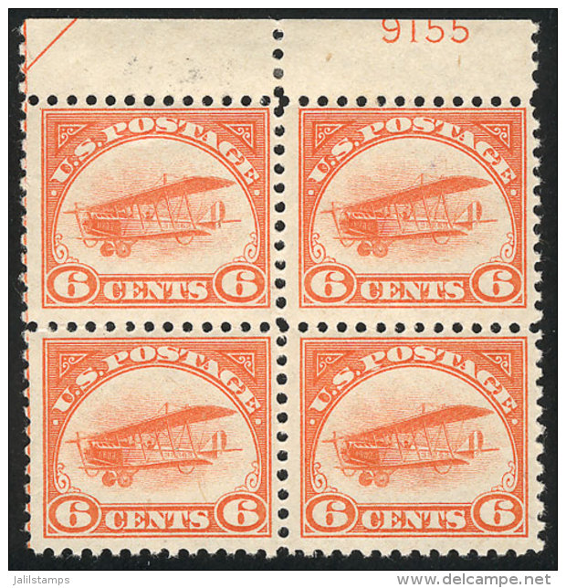 Sc.C1, 1918 Curtiss "Jenny" Airplane 6c. Orange, Unmounted Block Of 4 (lightly Hinged In The Sheet Margin), Very... - Sonstige & Ohne Zuordnung