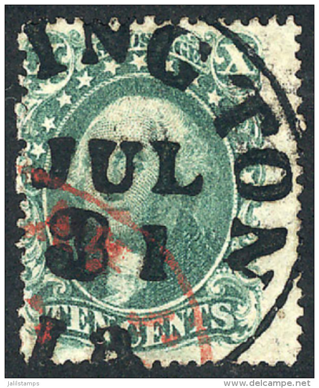 1857/61 Washington 10c. Green, Perforation 15&frac12;, With Double Cancellation, VF Quality! - Gebraucht