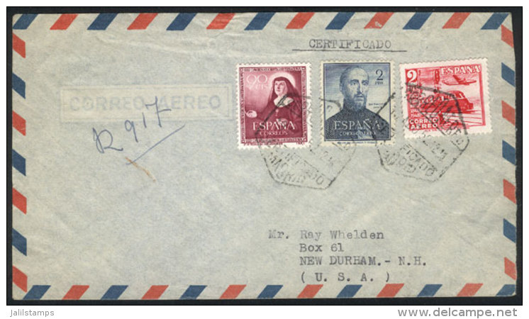 Airmail Cover Sent From Madrid To USA On 19/AU/1952, Handsome Postage! - Autres & Non Classés