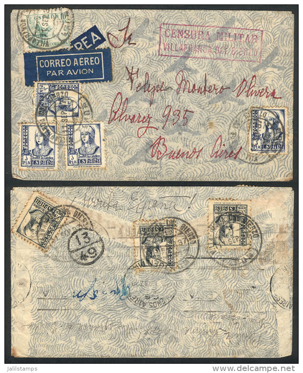 Airmail Cover Sent From VILLAFRANCA DEL BIERZO To Argentina On 11/SE/1937, Censored, Very Nice! - Autres & Non Classés