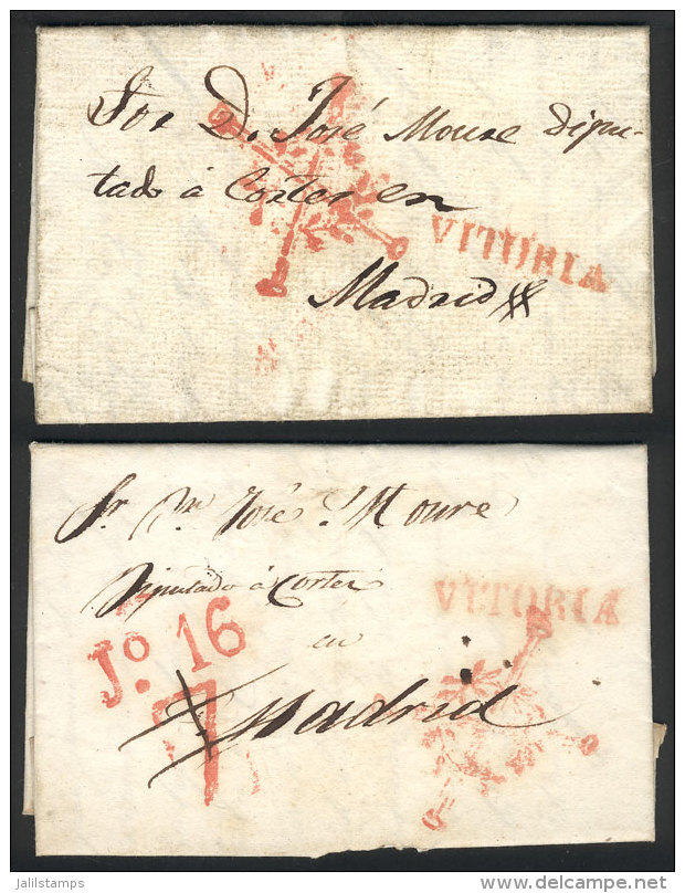 2 Entire Letters Sent From VITORIA To Madrid On 13 And 19 June 1837, Both With Nice Postal Marks And Long And... - Autres & Non Classés