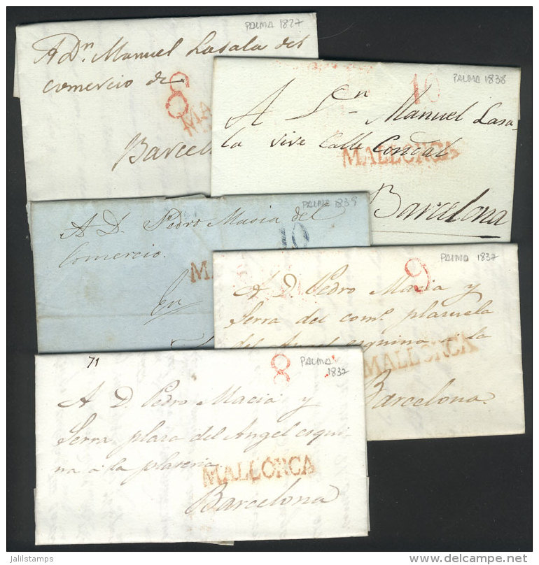 5 Folded Covers Or Letters Of Years 1827 To 1839, All With Interesting Pre-stamp Marks Of MALLORCA, Excellent... - Autres & Non Classés