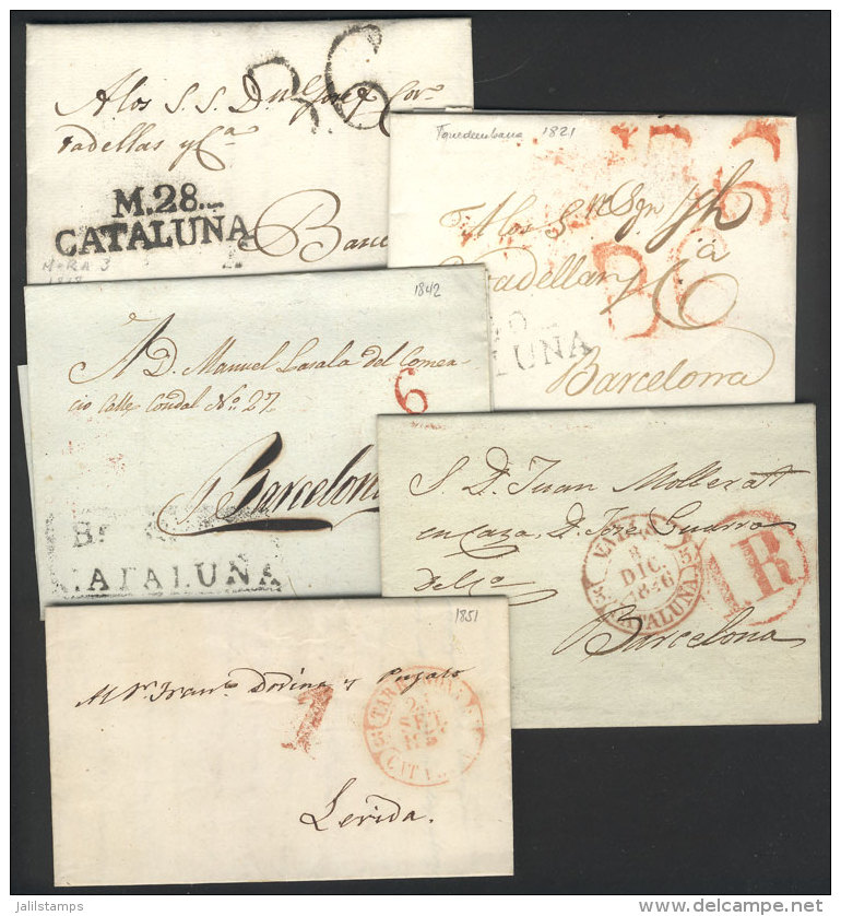 5 Folded Covers Or Letters Of Years 1818 To 1851, All With Interesting Postal Marks Of CATALUÑA, Excellent... - Sonstige & Ohne Zuordnung