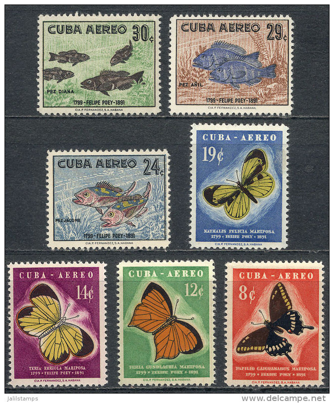 Sc.C185/C191, 1958 Butterflies And Fish, Cmpl. Set Of 7 Values, Mint Lightly Hinged, VF Quality, Catalog Value... - Luftpost