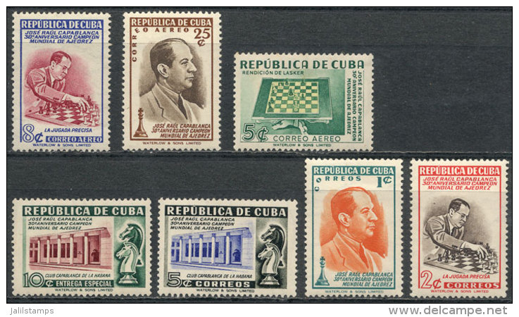 Sc.463/465 + C44/C46 + E14, 1951 Chess, Cmpl. Set Of 7 Values, Mint Lightly Hinged, VF Quality, Catalog Value... - Sonstige & Ohne Zuordnung