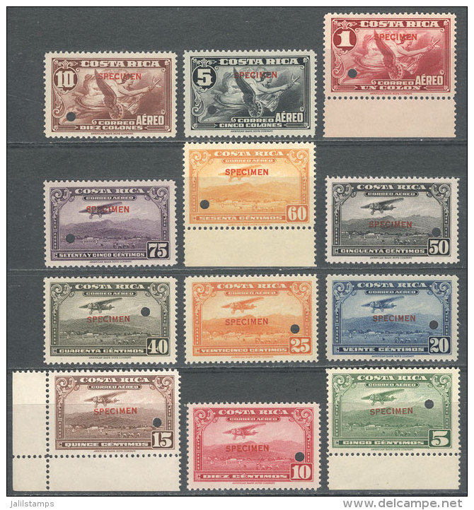 Sc.C15/C27 (without C24), 1934 Airplane And Allegory Of Flight, 12 Values Of The Set Of 13 (1C. Missing) With... - Costa Rica