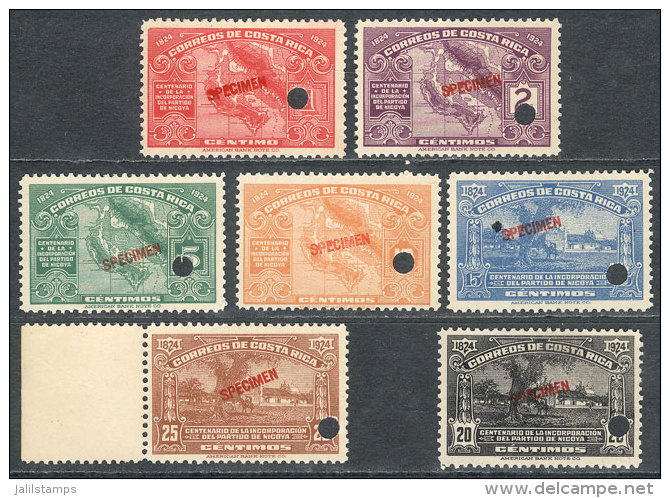 Sc.129/135, 1924 Centenary Of The Annexation Of Province Of Guanacaste, Compl. Set Of 7 Values With SPECIMEN... - Costa Rica