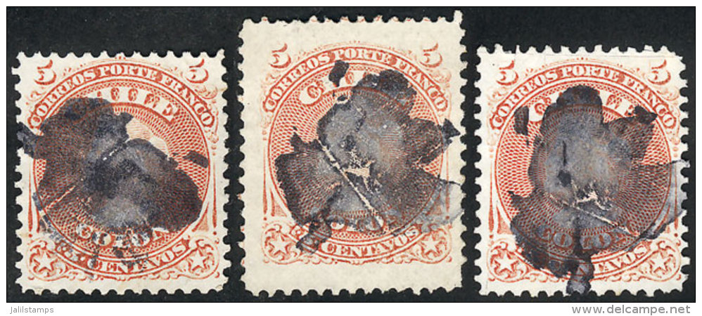 3 Old Stamps With Interesting Mute Cancel, VF! - Chili