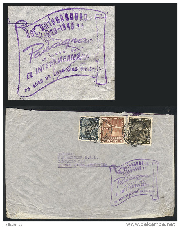 Airmail Cover Sent From Santiago To Buenos Aires On 13/SE/1948, With Attractive Violet Handstamp: '20th Anniversary... - Chili