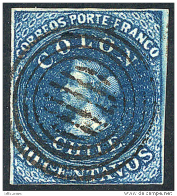 Sc.10, 1856/62 Colombus 10c. Blue, 4 Margins, VF Quality, Catalog Value US$40. - Chile